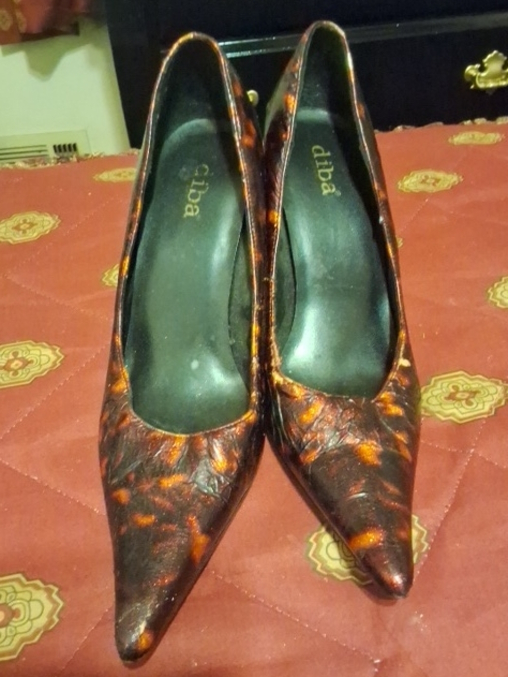 Diba Tortoiseshell Pointed-Toe Pumps in Brown and Orange
